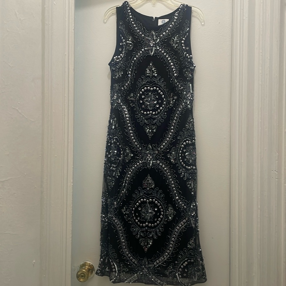 Black sequins  dress very beautiful wear once to a wedding size 8